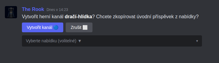 Potvrzení vytvoření kanálu