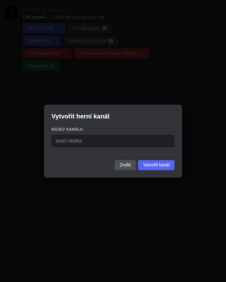 Dialog vytvoření kanálu