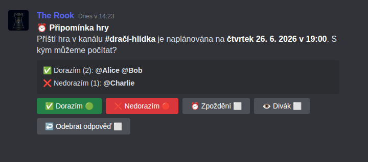 upozornění s potvrzením účasti